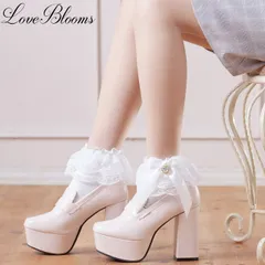 【送料無料】ハートビジュー サテン リボン フリルレース ソックス 黒 白 ブラック ホワイト レディース 靴下 量産型 地雷系 ゆめかわいい 姫系 ゴスロリ ロリータ 厚底 厚底シューズ