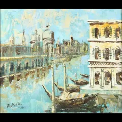 【うめ様専用】福澤一郎  「風景画」 肉筆油彩10号 イタリア ヴェネツィア ゴンドラ 福沢一郎 唐物 骨董 古美術 楾 G186-V