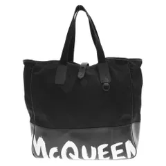 Alexander McQueen (アレキサンダーマックイーン) ロゴプリントレザー切り替えトートバッグ ブラックのサムネイル