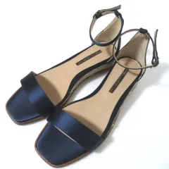 未使用 PELLICO SUNNY ペリーコサニー シルクサテン エスパドリーユ アンクルストラップ サンダル サイズ38 約24.5cm ネイビー レディース 古着 中古 USED