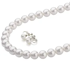 【新品】 [HAH] パール ネックレス (39cm) イヤリング セット 天然貝パールネックレス 真珠 女性 冠婚葬祭 結婚式 1連 天然 化粧箱 ジュエリーケース付き レディース 人気 プレゼント 3年 0