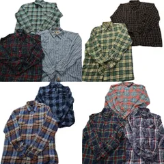 古着卸 まとめ売り ライトネル 長袖シャツ 10枚セット (メンズ XL /2XL ) ダブルフラップ ボタンダウン マドラスチェック 中古 古着 MZ5380