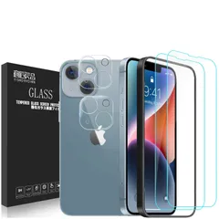 【目に優しい! 4枚入り】iPhone14ガラスフィルム ブルーライトカット 2枚+レンズフィルム2枚 6.1インチ 国産AGCガラス使用 極薄 気泡なし 硬度9H 液晶保護フィルム ラウンドエッジ ゴリラガラス アイフォン14 強化ガラス 意匠良