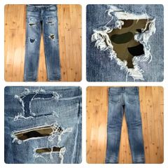 BAPE CAMO DAMAGE DENIM PANTS Mサイズ a bathing ape ダメージ デニム パンツ エイプ ベイプ アベイシングエイプ 迷彩