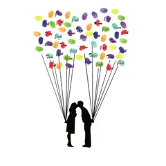 XPデザイン ウェディングツリー 結婚式 指紋ツリー 拇印 署名 アート ゲストブック ウェルカムボード A4サイズ (バルーン2 A4) [バルーン2 (A4)]