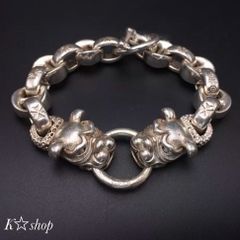 メンズ シルバー ブレスレット レトロ ダブルブルドッグ  重量感 ヴィンテージ