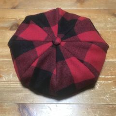 ハンドメイド　ビッグキャスケット　バッファローチェック　ブロックチェック　赤黒　ウール　サイズオーダー　メンズ　レディース　ココナッツ