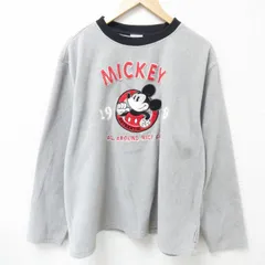 XL/古着 長袖 フリース トップス メンズ 00s ディズニー DISNEY ミッキー MICKEY MOUSE 刺繍 大きいサイズ ポリエステル クルーネック グレ