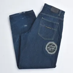 90〜00s DKNY JEAN ダナキャラン・ニューヨーク ワイドデニムパンツ パッチワーク デザイン ヴィンテージ ジーンズ ネイビー ビンテージ USA アメリカ古着 メンズW34インチ