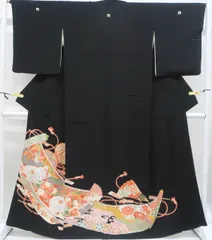 【一輝堂】【着物】黒留袖 五つ紋 比翼仕立 金駒刺繍 古典花鳥文 身丈約164.5cm 裄丈約65cm 25z05-2761