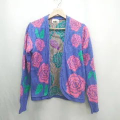 ◇ ⊇ RODEO CROWNS ロデオクラウンズ バラ柄 長袖 カーディガン サイズF ブルー ピンク系 レディース E  【1501160006097】