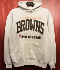 希少 90s RUSSELL ATHLETIC × NFL PRO LINE AUTHENTIC CLEVELAND BROWNS 刺繡入り プルオーバーパーカー ライトグレー Mサイズ