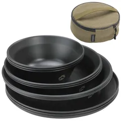 【人気商品】キャンピングムーン(CAMPING MOON) テーブルウェア キャンプ プレート ステンレス 食器 セット帆布ケー ス付き 黒ギア BKS395