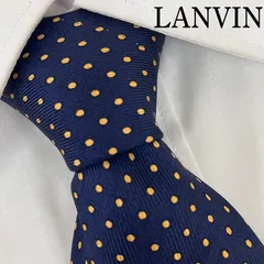 《美品》LANVIN (ランバン) シルクネクタイ 総柄 ドット ネイビー イエロー
