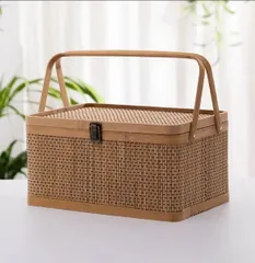 美品 竹編三段籠 提籃 ていらん 茶籠 3段かご 木彫 提篭 野点 竹工芸品 美品 竹編三段籠 提籃 ていらん 茶籠 3段かご 木彫 提