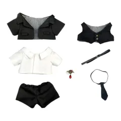 【迅速発送】20cm ぬいぐるみ 服　スーツ　上着　白シャツ　半ズボン　ベスト　ネクタイ　ベルト　アクセサリー　着せ替え　綿人形服 (black)