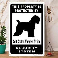 雑貨【Soft Coated Wheaten Terrier/ソフトコーテッド・ウィートン・テリア】  Dog ドッグ  犬    メタルポスタ―　Security  セキュリティー 警告  ヤードサイン メタルプレート  ブリキ看板  -195