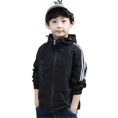 ☆ ブラック ☆ 120cm ☆ ウインドブレーカー キッズジャケット ジップアップパーカー ウインドブレーカー キッズ ジャケット パーカー フードジップパーカー 上着 羽織り 羽織 子供服 子ども服 こども 子供 子ども ジュニア 男の子 女の子 防風