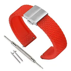レッド_18mm [Vinband] 時計 ベルト 交換ベルト ラバー 腕時計ストラップ 防水 - 18, 20, 22, 24mm シリコーンゴム 時計 の ベルト 時計バンド イージークリック ステンレススチール ダブルロック バックル 長さ 調節 (18