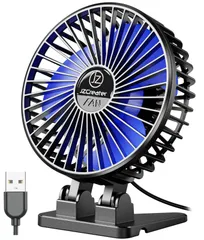 JZCreater USBデスクファン、ミニファン ポータブル、3速 卓上 テーブル 冷却ファン、プラグイン電源ファン、回転強風、低騒音 1人用小型扇風機 家庭 卓上 オフィス 旅行用（4インチ）、ブラック ブルー