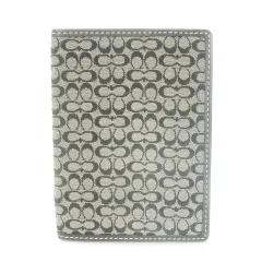 コーチ COACH パスポートケース パスポートカバー 二つ折り キャンバス レザー シグネチャー グレー 黒 ブラック /AH16 ■GY11