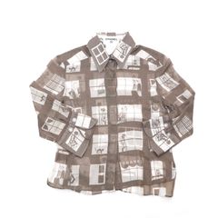 CHANEL ジップアップ シルク シャツ ココマーク 紺 ×朱色 サイズ42 
