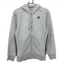 【超美品】アディダス ジップパーカー 杢グレー×ネイビー 裏微起毛 サイド3ライン メンズ M ゴルフウェア adidas