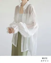 ボリュームスリーブ シアーシャツ レディース 春夏 アウター ライトアウター シアー シャツ チュニック 長袖 トップス 春 シースルー 折襟 バルーン袖 ボリューム フリル 羽織り 透け感 シースルーシャツ