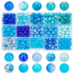 新品 Ph Pandahall 15種 青いガラスビーズ 450個 8 mm ブルー オーシャン風 丸ビーズ DIY 糸通しビーズ 手芸 アクセサリー 収納ケース付き