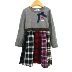 ミキハウス 切替ワンピース 長袖 チェック柄 トップス キッズ 女の子用 120サイズ グレー MIKIHOUSE 【中古】