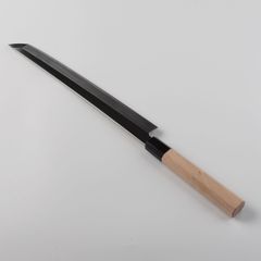青鋼 高級柳刃包丁 柄は黒檀水牛 ブランド妙観 料理人使用 刃33.0