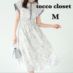 tocco closet トッコクローゼット 半袖ワンピース フレンチスリーブ 花柄 フラワー プリント ウエストシャーリングライン 清楚系