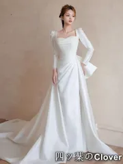 【美品・未使用新品】大きなリボンが可愛い??ロングウェディングドレス高級感