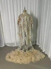 チュール打掛　オーガンジー打掛 着物 オーバードレス　レース羽織　ウエディングドレス　お色直し　刺繍　色変更可能　3D立体的な刺繍 うす衣 和装　和装花嫁　和装前撮り 色打掛 大人婚 舞台ステージ 時代劇用演劇 芝居 芸者 浴衣  フリル付き