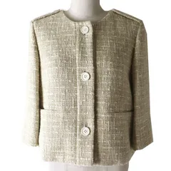 極美品△正規品 フォクシーニューヨークコレクション 35661 Parkett Boucel Jacket 七分袖 ノーカラー ツイード ジャケット ベージュ系 38のサムネイル