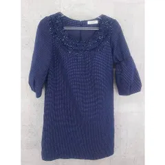 ◇ OFUON オフオン 総柄 長袖 膝丈 ワンピース 38 ネイビー *  【1002797156747】