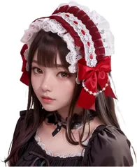 coco plaza ロリータ ヘッドドレス カチューシャ レース リボン ゴスロリ 髪飾り 萌え メイド(red,  普通)