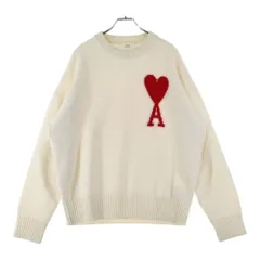 ami paris (アミパリス) ハートロゴ クルーネック ロングスリーブ 長袖ニット セーター ホワイト UKS002.018