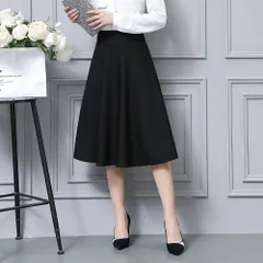 ☆ ブラック ☆ L ☆ ミモレ丈 フレア スカート スカート Aライン ミドル丈 Aラインスカート ミディスカート ミモレ丈スカート フレアスカート レディーススカート おしゃれ オシャレ かわいい レディース 女性 無地 シンプル 上品 きれいめ