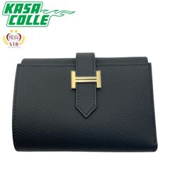 【HERMES】エルメス  三つ折り財布 ベアン コンビネ ブラック/ブルーニュイ/ゴールド金具 エプソン  HERMES 財布 黒