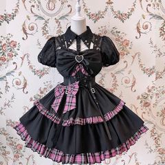 国内発送 キラキラ アイドル衣装 ステージ衣装 ロリータブランド ALICE GIRL 甘ロリ JSK ジャンパースカート チェック柄 ピンク コンカフェ イベント ロリータファッション