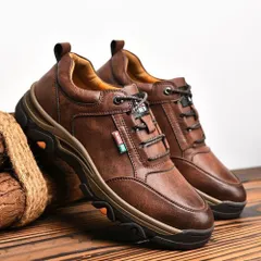 ☆ ブラウン ☆ 42(26cm) ☆ メンズカジュアルシューズ pmymshoes01 カジュアルシューズ メンズ 靴 くつ 運動靴 シューズ スニーカー トレッキングシューズ 登山靴 ローカット レースアップ 合皮 PU 滑りにくい 柔らかい 軽量のサムネイル
