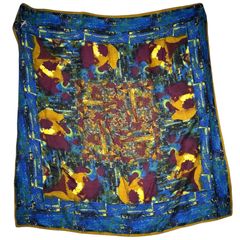 KENZO(ケンゾー) 90's Oil Painting Art Graphic Stole 油絵 アート グラフィック ウール シルク ストール ブルー 大判 スカーフ