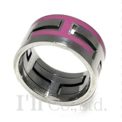 HERMES　エルメス　ムーブアッシュ　リング　Ag925　ラッカー　シルバー　ピンク　＃49　ブランドジュエリー　シルバーアクセサリー　指輪　9号　SV925　シルバー925　Hロゴ　Hモチーフ【中古】【75344】