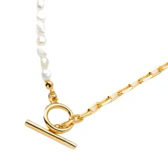 【ゴールド×ワンサイズ】[Cream dot. クリームドット公式] ネックレス レディース  金属アレルギー ニッケルフリー ショート マンテル 淡水パール チェーン メタル 切り替え 異素材 大人 上品 エレガント カジュアル 