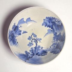 美品　陶器　年代物　盛り皿　楕円　染付の山水の絵柄が素敵な　古道具　濃淡が美しい 楽天市場】【波佐見焼】【山水唐草寄せ変形角皿小】【染付絵