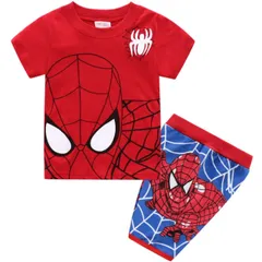 ✨新品✨ スパイダーマン 子供パジャマ 上下セット 半袖Tシャツ ハーフパンツ パジャマ 男の子 マーベル プリント コットン キッズ 子供服 部屋着 ルームウェア 100cm 110cm 120cm 130cm