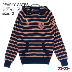 PEARLY GATES パーリーゲイツ カシミヤ混 ニットパーカー ワッペン ボーダー柄 ネイビー系 0 [240101129671]