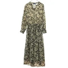 SHIPS シップス 花柄 長袖 ロングワンピース ブラック レディース 古着