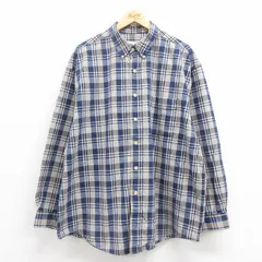 XL/古着 エディーバウアー 長袖 ブランド シャツ メンズ 00s 大きいサイズ ロング丈 コットン ボタンダウン 紺他 ネイビー チェック 25aug1